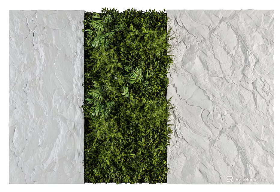 Lush Green Plant Wall Between Indoor Textured White Walls With Green Leaves Design 3d model 