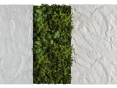 Lush Green Plant Wall Between Indoor Textured White Walls With Green Leaves Design 3d model