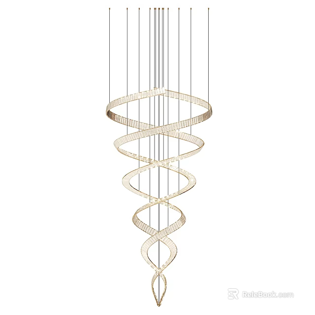 Golden Spiral Metal Chandelier With Coiled Circular Rings For Modern Interior 3d model 