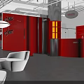 Modern Lobby Area With Red Reception Desk STAR Logo White Sofas And People Seating