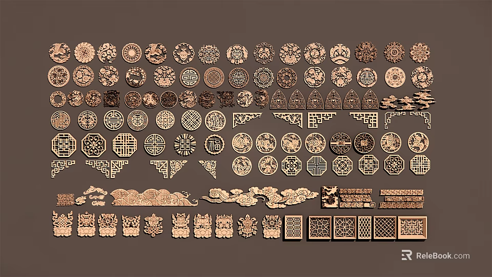 Intricate Carved Decorative Patterns With Various Traditional Designs And Artistic Motifs 3d model 