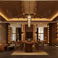 Traditional Chinese Boutique Interior With Wooden Decor Circular Mirror And Potted Plants