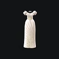 Elegant White Long Dress With Puffed Sleeves And Pleated Design Details