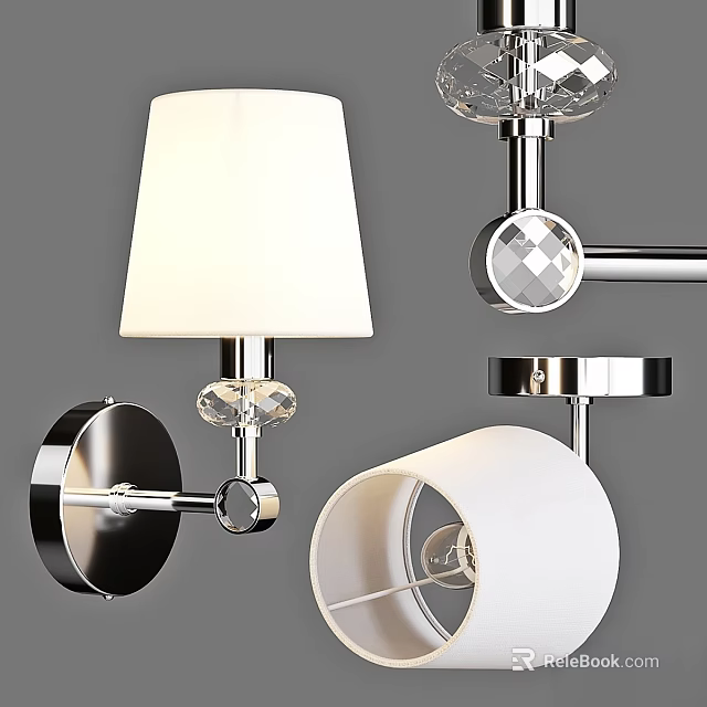 Modern Wall Lamps With White Lampshades Metal Brackets And Crystal Accents 3d model 