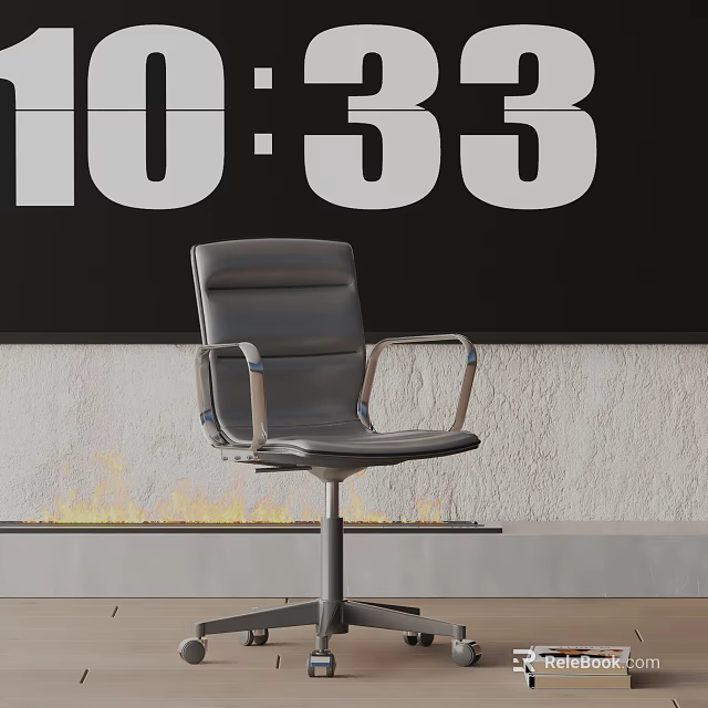Modern Black Leather Office Chair With Metal Armrests And Wheels On Wooden Floor 3d model 