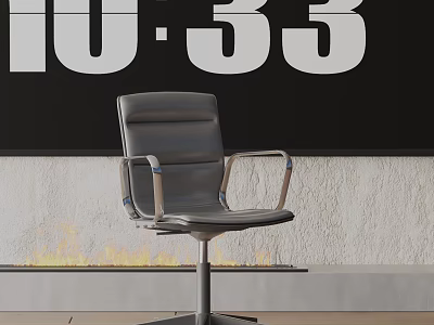 Modern Black Leather Office Chair With Metal Armrests And Wheels On Wooden Floor 3d model