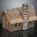 Rustic Log Cabin With Thatch Roof Stone Chimney Log Walls And Wooden Windows
