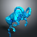 Modern Blue Low Poly Ram Sculpture With Geometric Shapes And Reflection 3d model