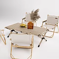 Outdoor Folding Table and Chairs Set with Metal Frame White Cushions Fruits and Wicker Basket