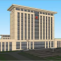 Modern Office Building With Glass Curtain Wall Greenery Parking Area And Pedestrians