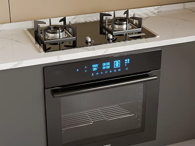 Elegant Modern Kitchen Appliances Gas Stove Oven With Digital Display On White Countertop 3d model