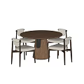 Modern Round Wooden Table with Conical Base and Light Colored Cushioned Chairs Set 3d model