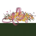 Artistic Floral Installation With Mixed Color Flowers Purple Ribbons And Decorative Design