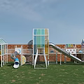 Outdoor Playground Equipment With Colorful Structures And Slide 3d model
