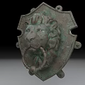 Detailed Bronze Shield Shaped Lion Head Sculpture With Ring Door Knocker