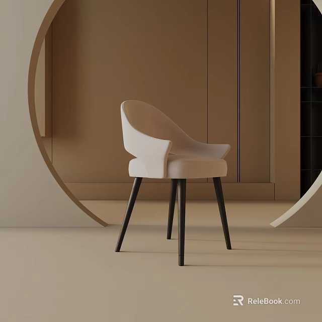 Minimalist Beige Upholstered Dining Chair With Curved Back And Black Slim Legs In Modern Interior 3d model 