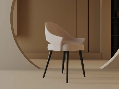 Minimalist Beige Upholstered Dining Chair With Curved Back And Black Slim Legs In Modern Interior 3d model