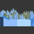 Cartoon Forest Scene With Blue Green Trees Grassland Path And Small Characters