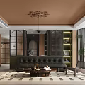 Stylish Modern Living and Dining Room Interior With Black Leather Sofa Coffee Table And Chandelier