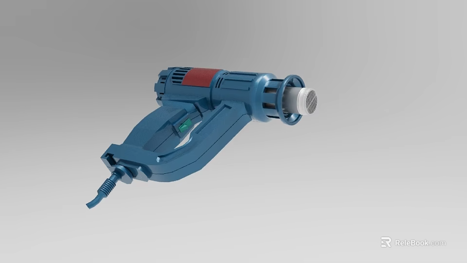 Industrial Blue Handheld Power Tool With Red Accents Metal Connector Green Button 3d model 