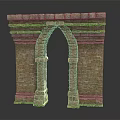 Modern Building Entrance Scene With Stone Arch And Brick Wall Details