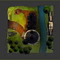 Cartoon Scene Featuring Fairy Tale Castle With Spire Towers Green Trees And River
