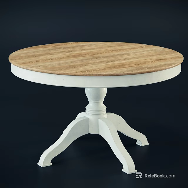 Elegant Round Coffee Table Featuring Wooden Top And White Tripod Base 3d model