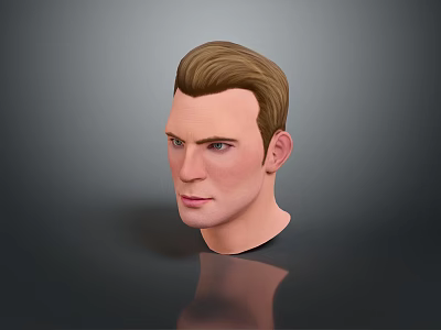 Man 3D Model Head with Brown Short Hair on Gray Background and Reflection 3d model