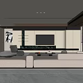 Modern Living And Dining Room Interior With White Sofas TV Wall And Large Windows 3d model