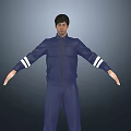 Men in Blue Uniforms With White Reflective Stripes Different Poses Arms Outstretched