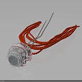 Decorative Silver Circular Necklace Pendant with Red Rope and Intricate Pattern