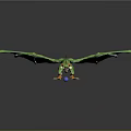 Green Fantasy Dragon Character With Red Wings And Yellow Claws For Game Movie