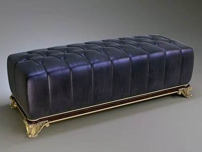 Elegant Dark Leather Sofa Bench With Tufted Design And Golden Legs 3d model