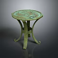 Round Bronze Dining Table Design With Carved Surface And Curved Tripod Legs 3d model