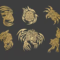 Golden Stylish Animal Wall Decor with Lion Wolf Artistic Designs for Home Decoration