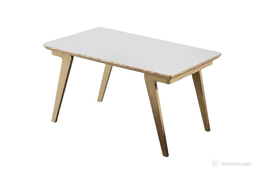 Modern Dining Table With White Rectangular Top And Sleek Wooden Legs 3d model