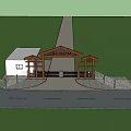 Traditional Wooden Entrance Gate With Roof Structure Adjacent White Building And Fence