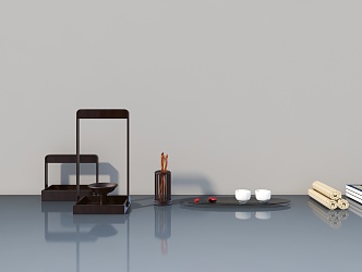 Sofa Tea Table Tea Set Ornaments 3d model