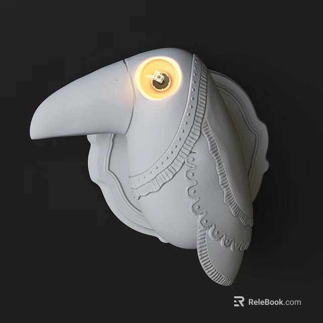 White Bird Head Shaped Wall Lamp With Decorative Patterns Illuminated Design 3d model 