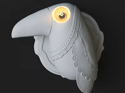 White Bird Head Shaped Wall Lamp With Decorative Patterns Illuminated Design 3d model