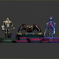 Game Movie Characters In Futuristic Sci-Fi Hexagonal Platforms With Glowing Elements And Technological Design 3d model