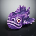 Purple Large Eyed Fantasy Fish Creature Character With Red Pupils Unique Head And Spiky Fins