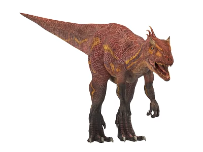 Realistic Horned Dinosaur With Red Yellow Skin Open Mouth Standing Pose 3d model
