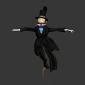 Doll Character With Black Top Hat White Gloves Blue Bow Tie Standing On Wooden Pole