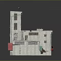 Modern Industrial Park With Multi storey Building Red Accents And White Roof Design