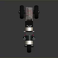 Vintage Style Motorcycle with Metallic Silver Body Black Wheels Round Headlights and Red Striped Seat