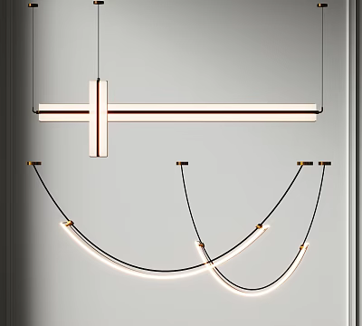 Modern Chandeliers With Geometric And Curved Elements Against Gray Wall 3d model