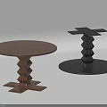 Two Modern Dining Tables Featuring Brown Round Tabletop And Black Geometric Structured Base 3d model