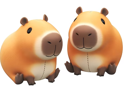 Cute Orange And Brown Capybara Stuffed Toys For Kids And Collectors 3d model