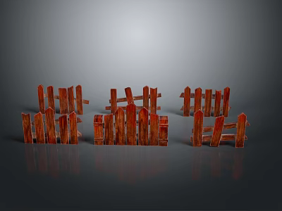 Scenic Landscape With Multiple Red Wooden Fences Gray Gradient Background And Reflection Effect 3d model